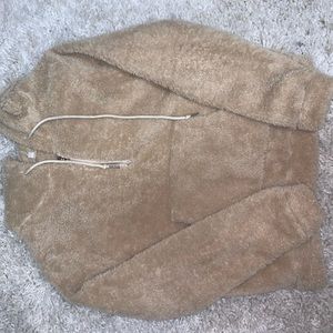 Tan Fuzzy Quarter Zip Hoodie